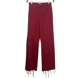 Zara 4 The 90's Full Length Red High-Waisted Frayed Hem Distressed Wide-Leg Jean